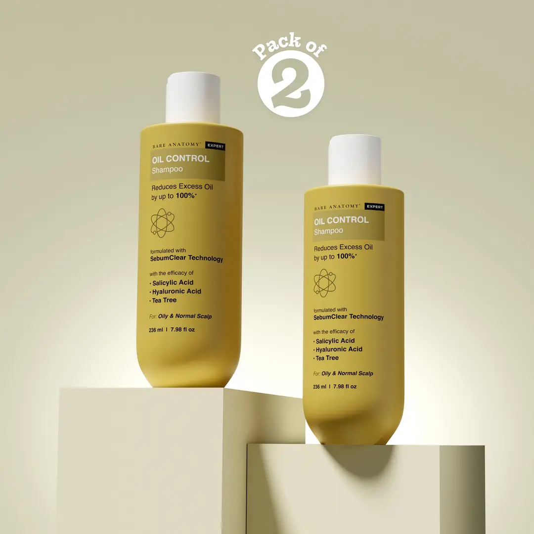 Oil Control Shampoo with Salicylic Acid, Hyaluronic Acid, & Tea Tree | Suitable for Oily Scalp & Dry Ends - 236 ml | Pack of 2